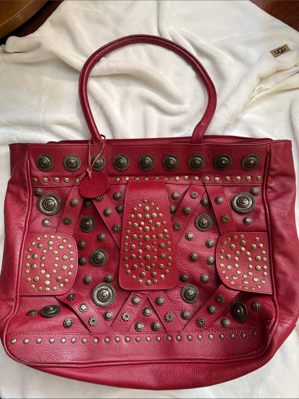 Chico's Red Studded Leather Tote